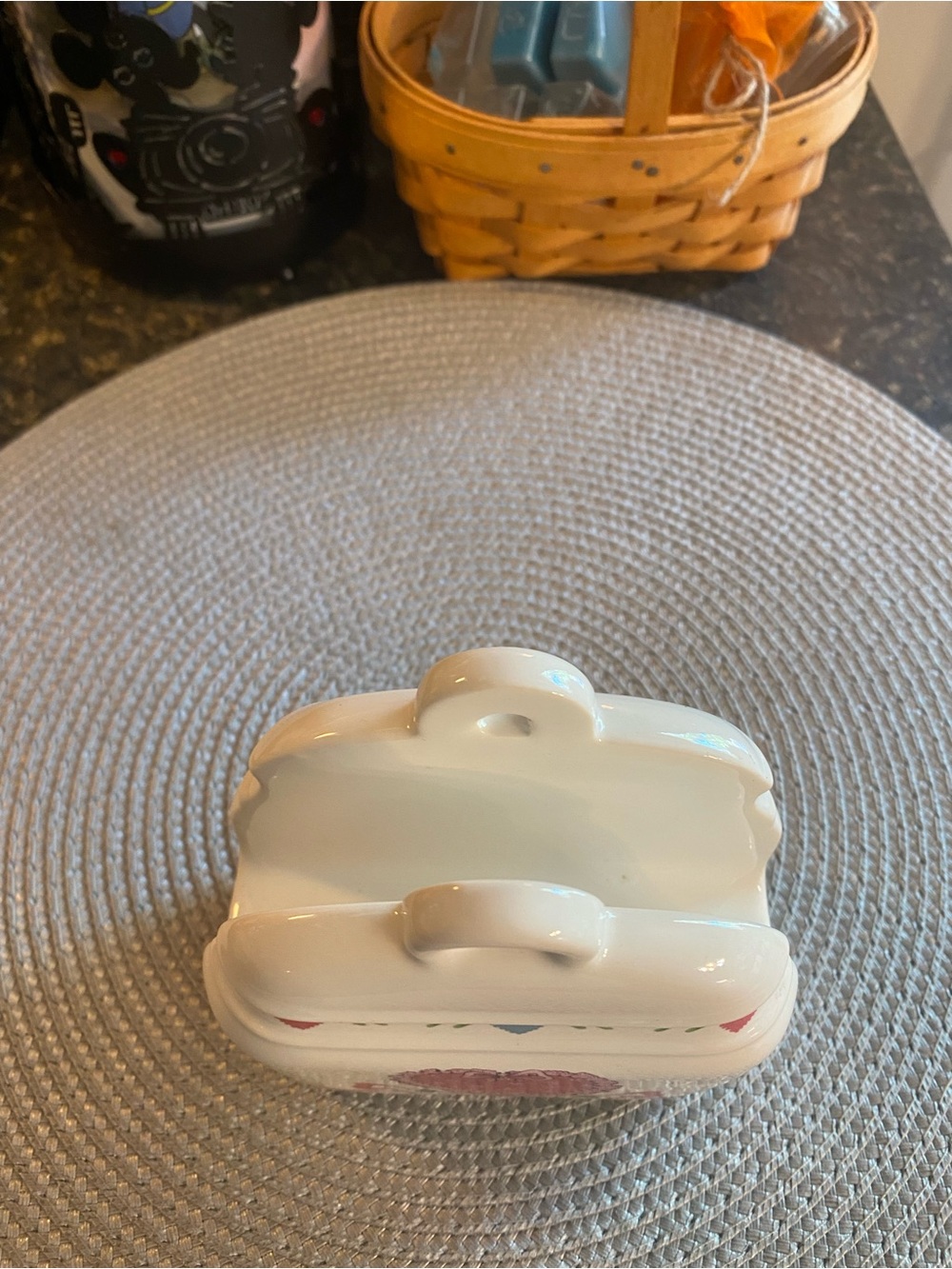 Vintage 80s Cottagecore Ceramic Napkin Holder Country Heart Bow Grannycore Caddy - Picture 14 of 14